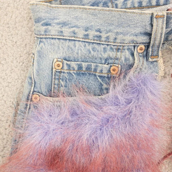 Levis Jeans Womens 30 x 30 Festival Hippie Fuzzy Lace Up Light Wash Upcycled - Picture 4 of 9